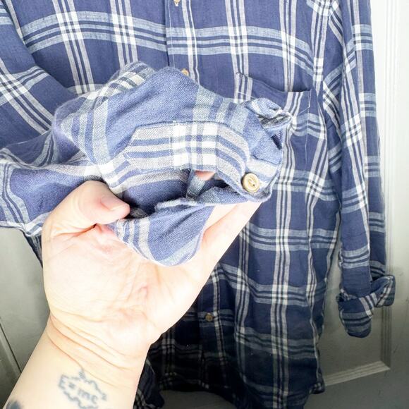 Faherty Men’s Linen Laguna Shirt Button Down Collared Jetty Plaid Blue Medium M - Picture 8 of 15